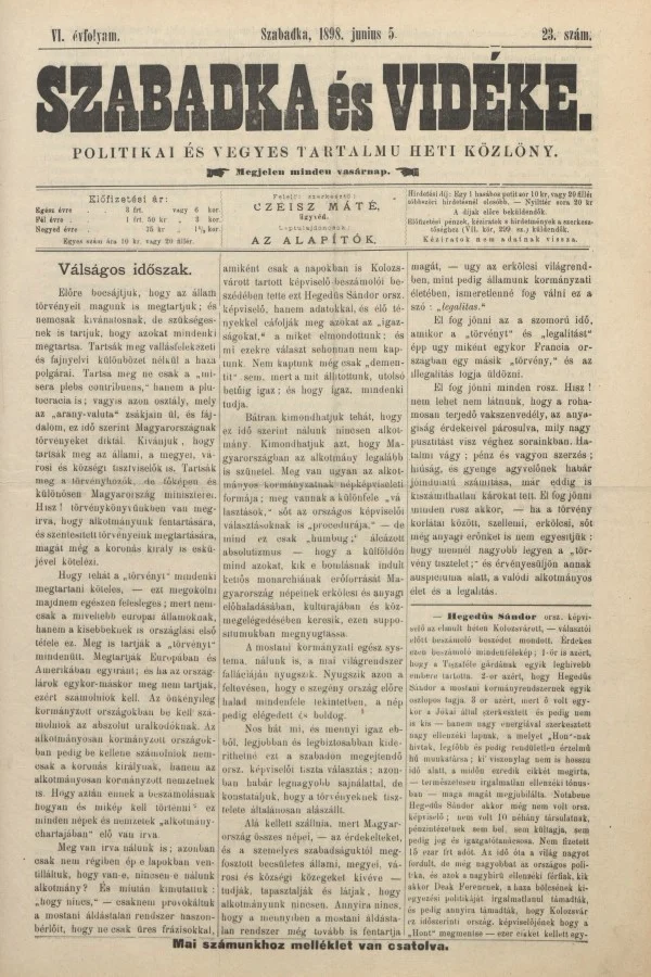Szabadka és vidéke II, 6. évf. 1898. június 5. 23. sz.