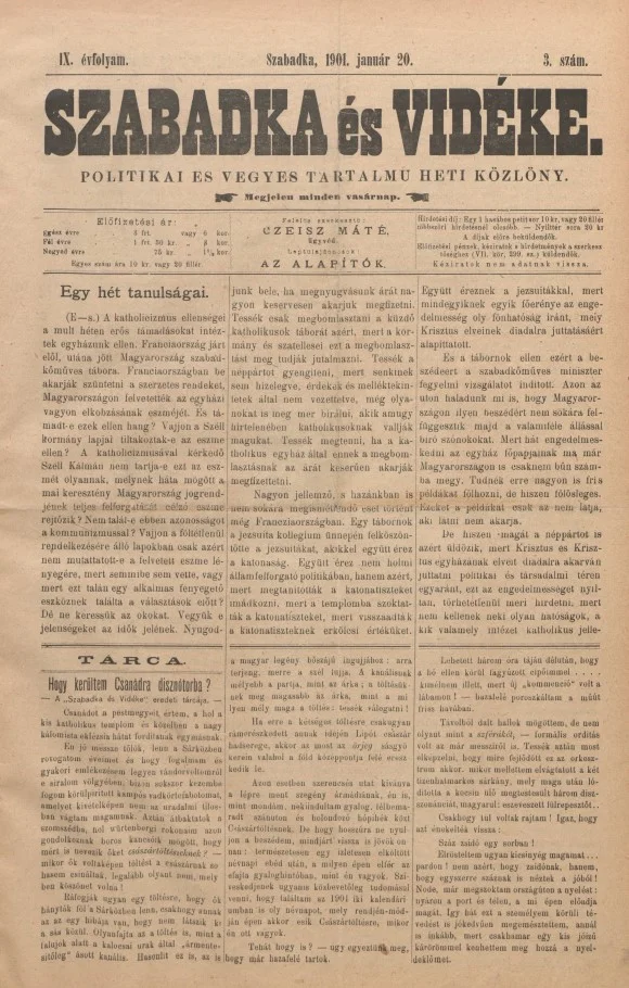 Szabadka és vidéke II, 9. évf. 1901. január 20. 3. sz.