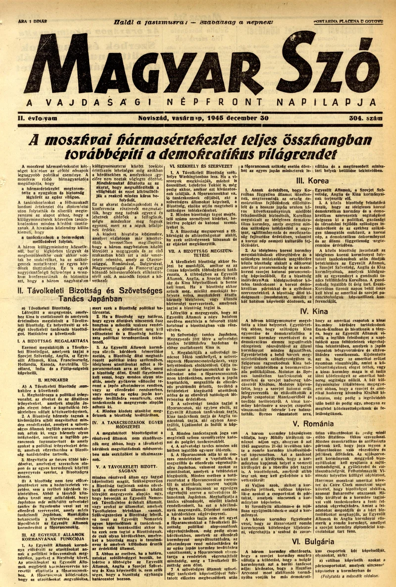 Magyar Szó, 2. évf. 1945. december 30. 304. sz. 1–4. oldal