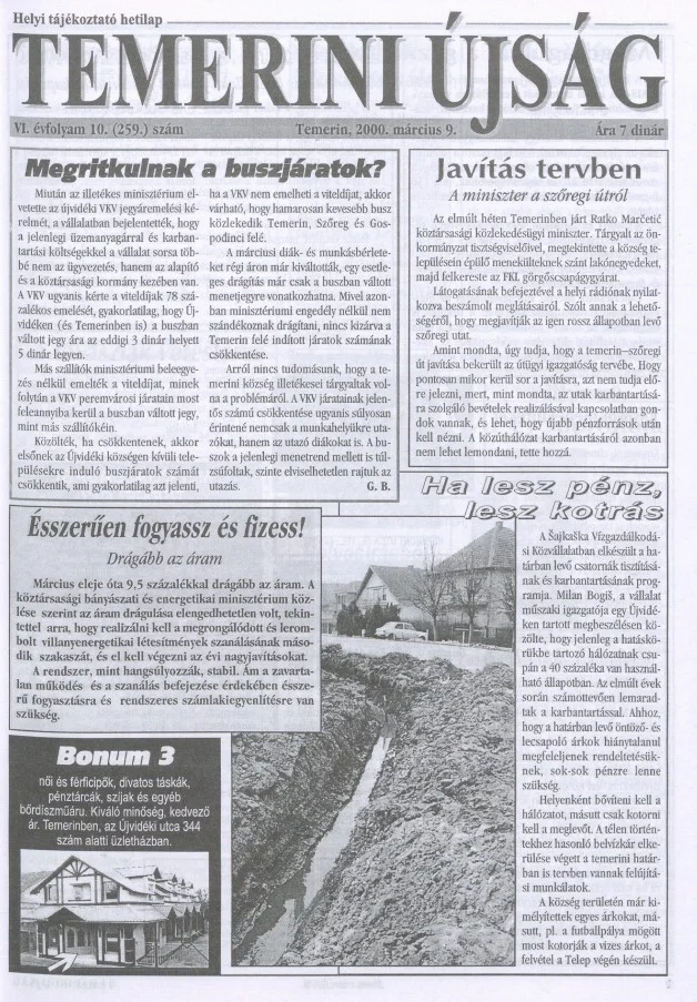 Temerini Újság, 6. évf. 2000. március 9. 10. sz.