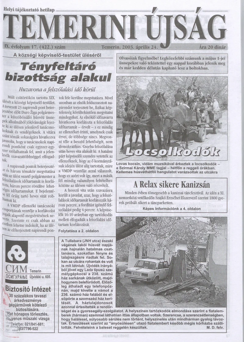 Temerini Újság, 9. évf. 2003. április 24. 17. sz.