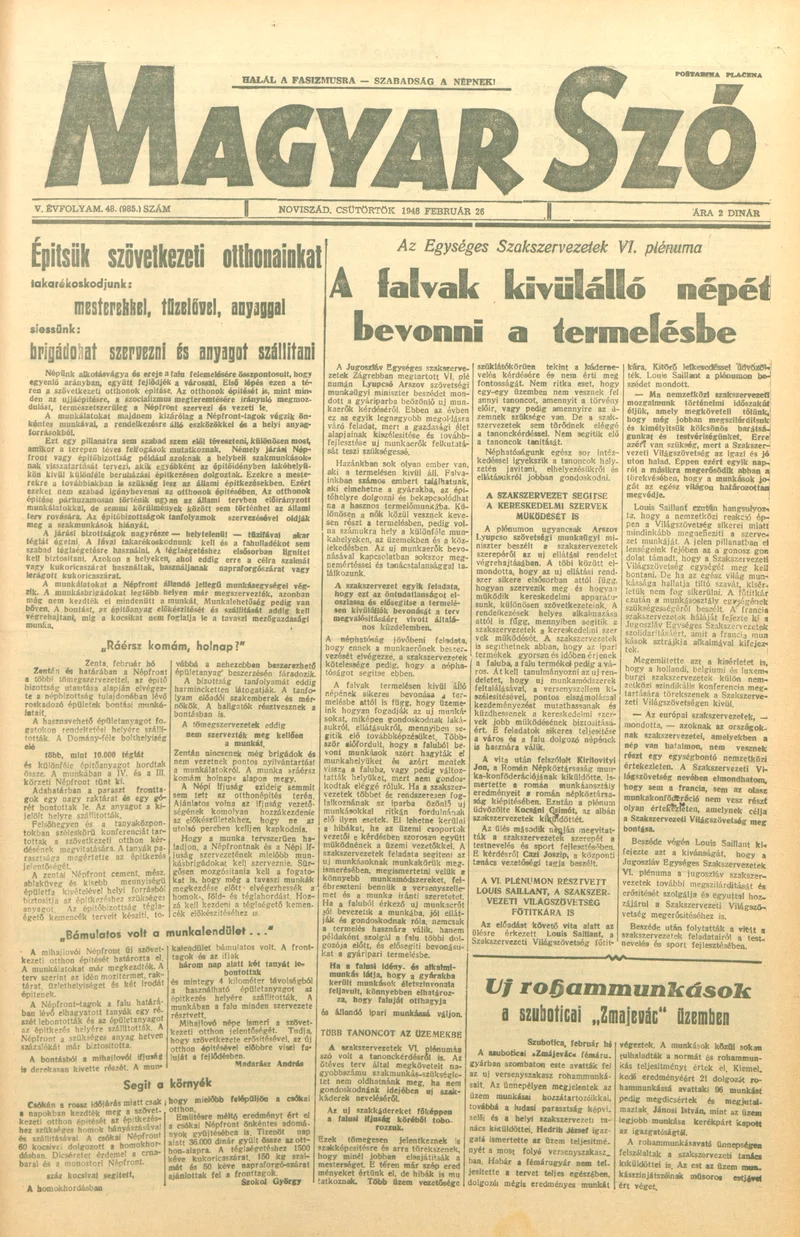 Magyar Szó, 5. évf. 1948. február 26. 48. sz. 1–8. oldal
