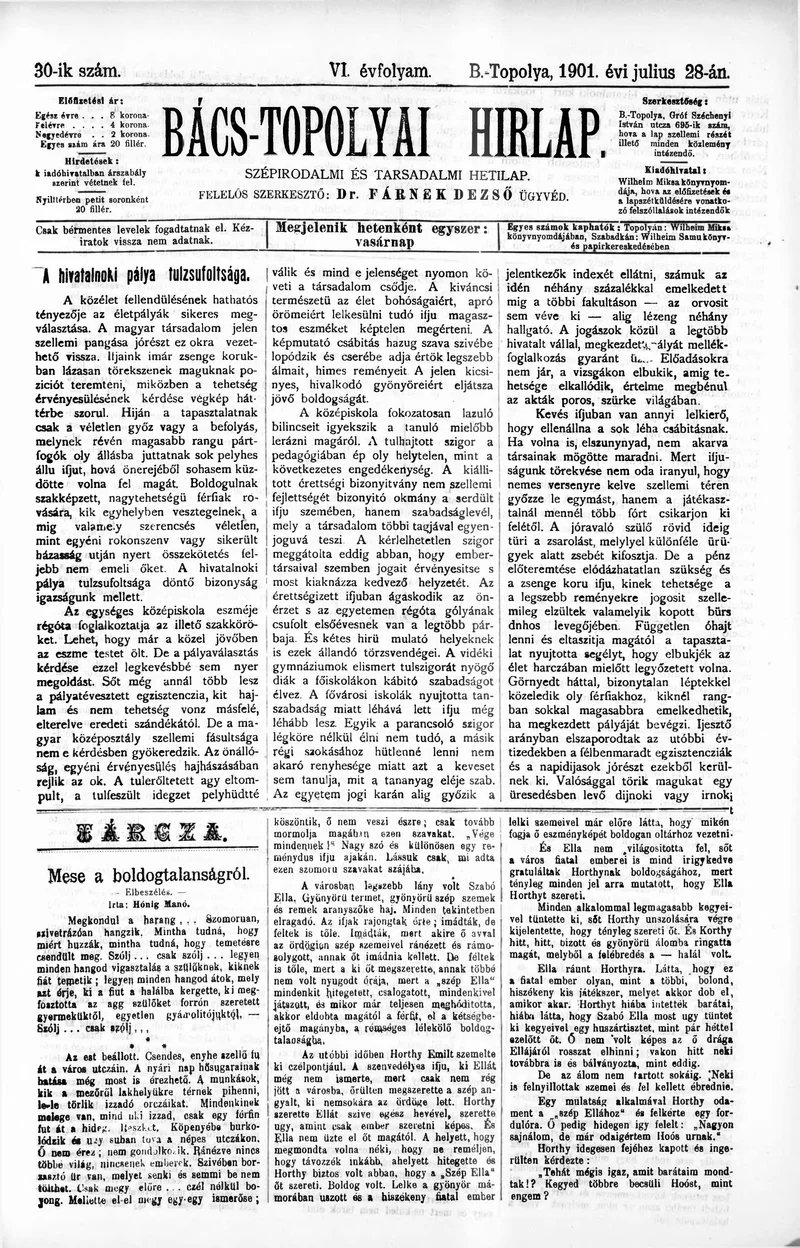 Bács-Topolyai Hirlap, 6. évf. 1901. július 28. 30. sz.