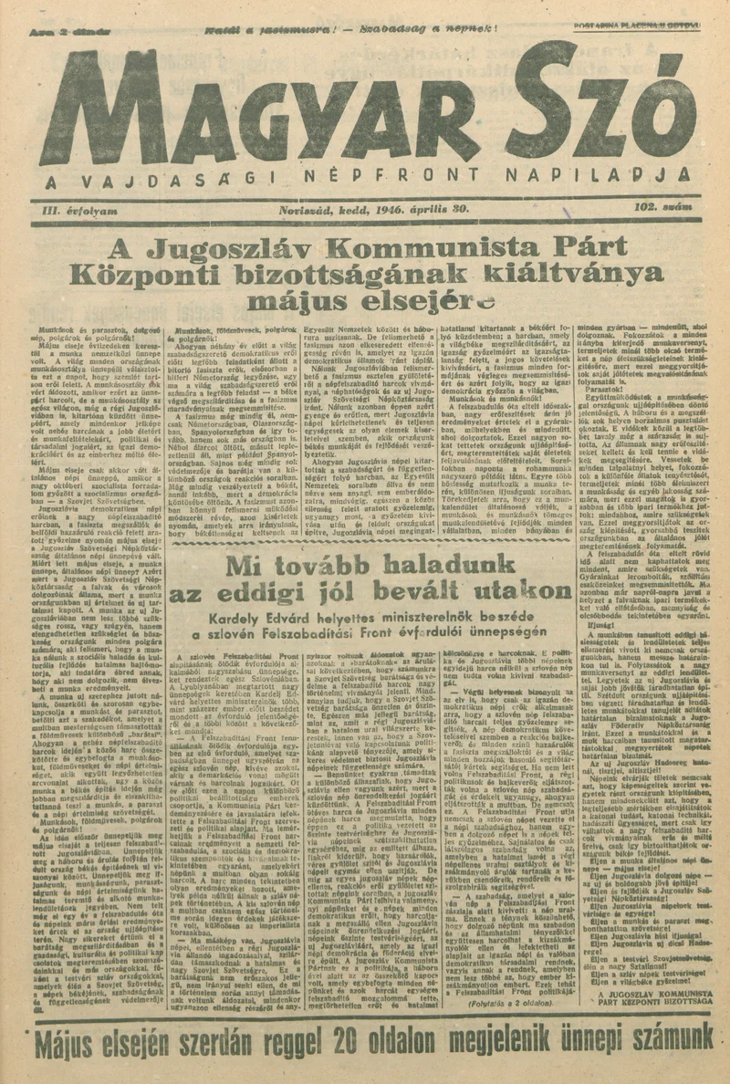 Magyar Szó, 3. évf. 1946. április 30. 102. sz. 1–4. oldal
