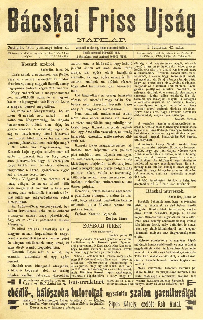 Bácskai Friss Ujság, 1. évf. 1901. július 21. 42. sz.