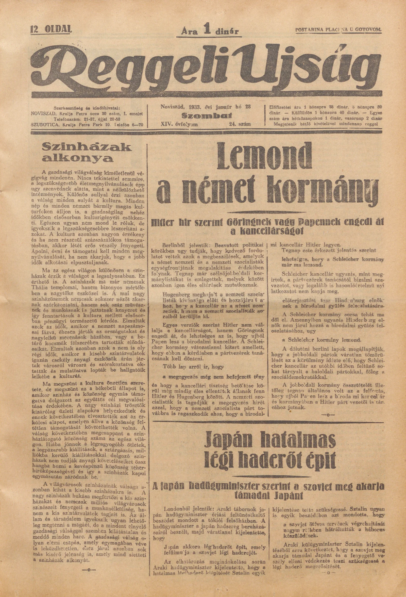 Reggeli Újság, 14. évf. 1933. január 28. 24. sz.