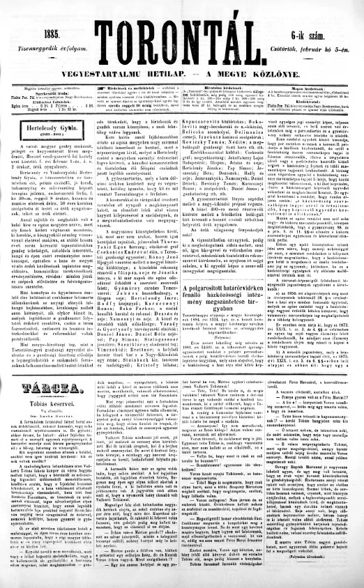 Torontál, 14. évf. 1885. február 5. 6. sz.