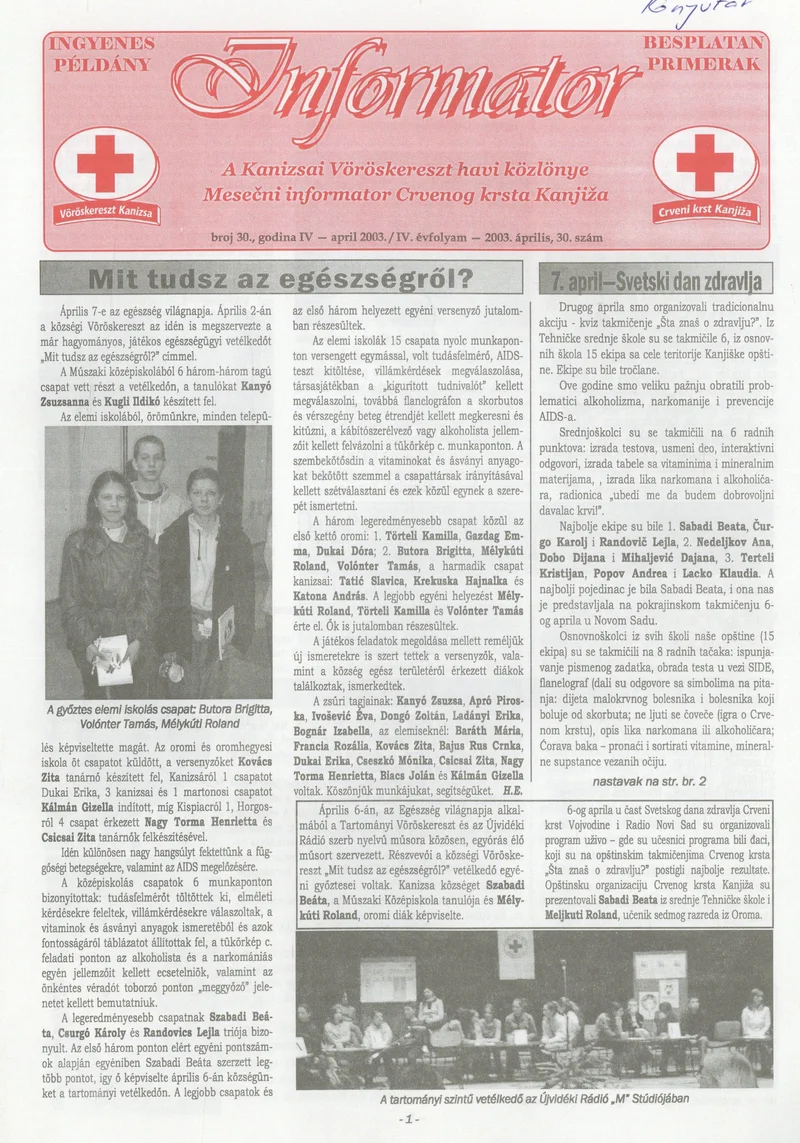 Informator, 4. évf. 2003. április 1. 30. sz.