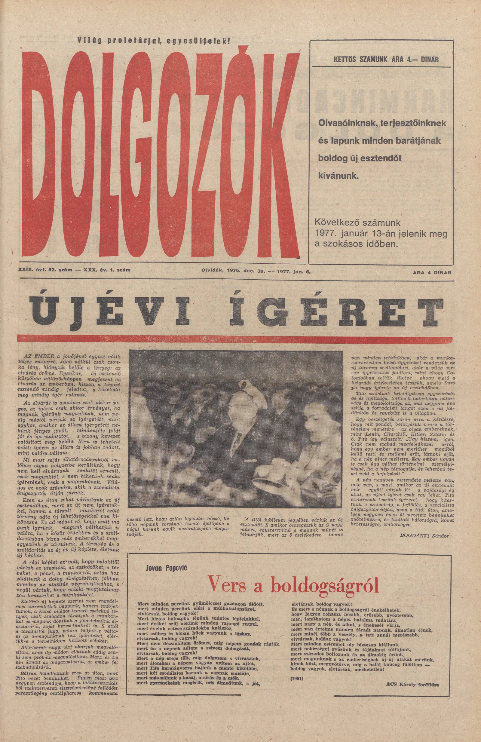 Dolgozók, 30. évf. 1976. december 30. – 1977. január 6. 52. sz.