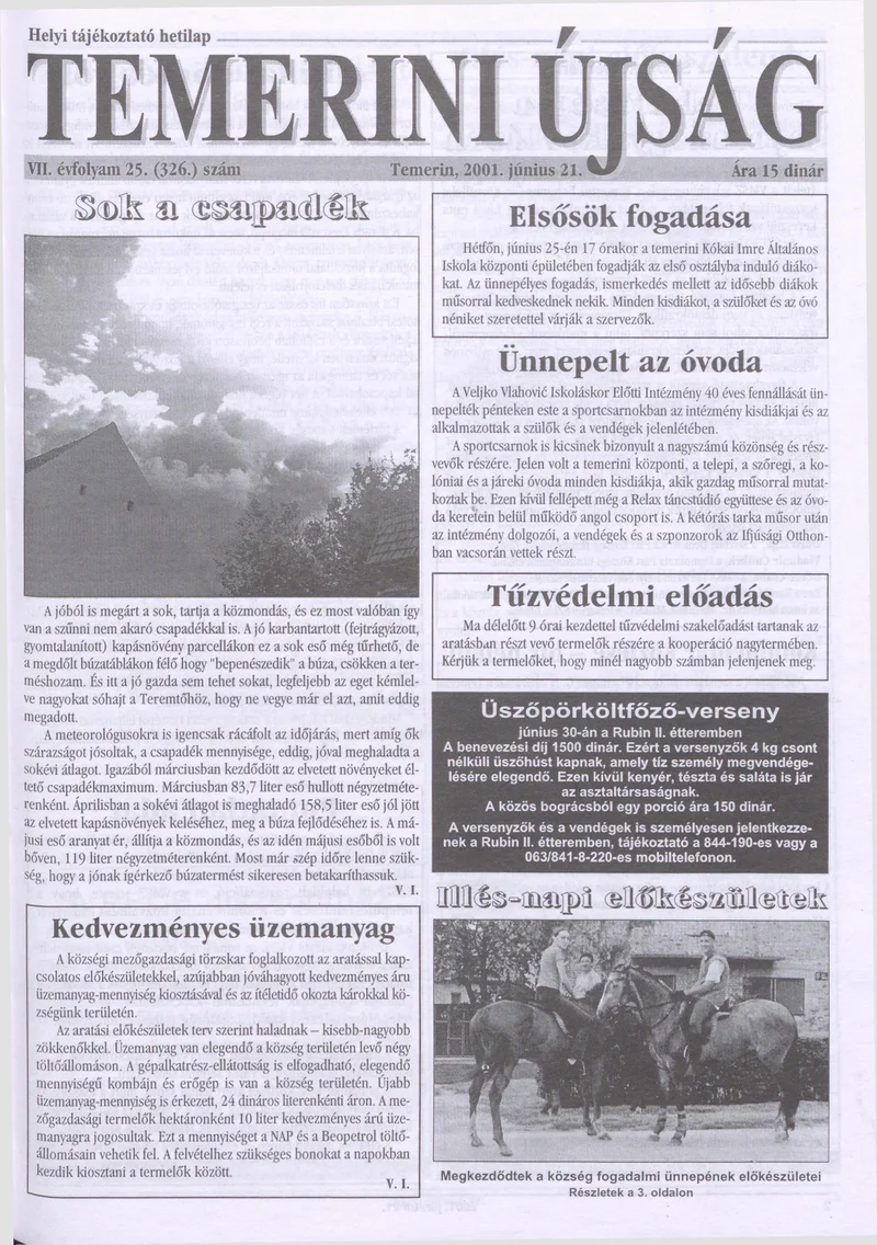 Temerini Újság, 7. évf. 2001. június 21. 25. sz.