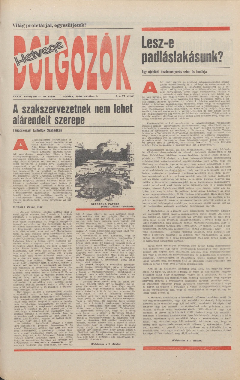 Dolgozók, 40. évf. 1986. október 9. 40. sz.