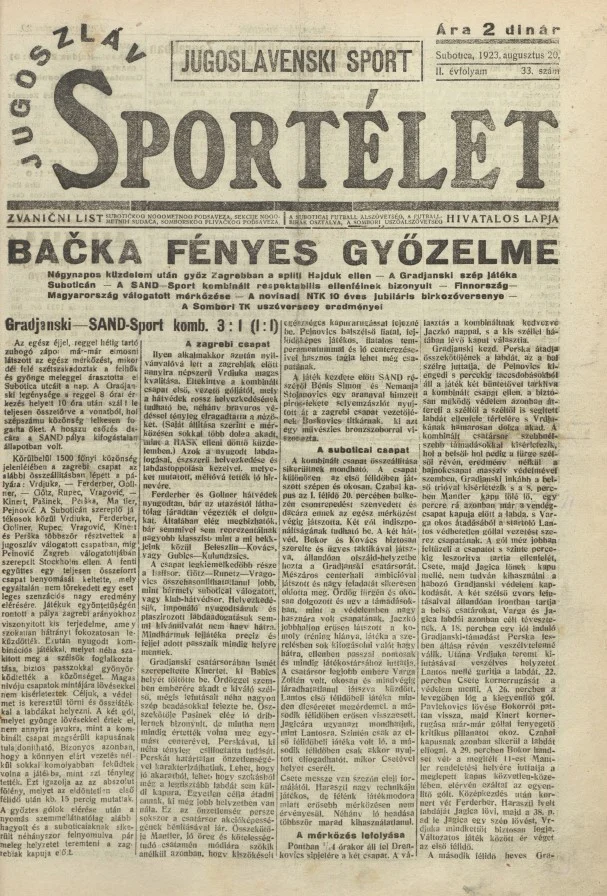 Jugoszláv sportélet, 2. évf. 1923. augusztus 20. 33. sz.