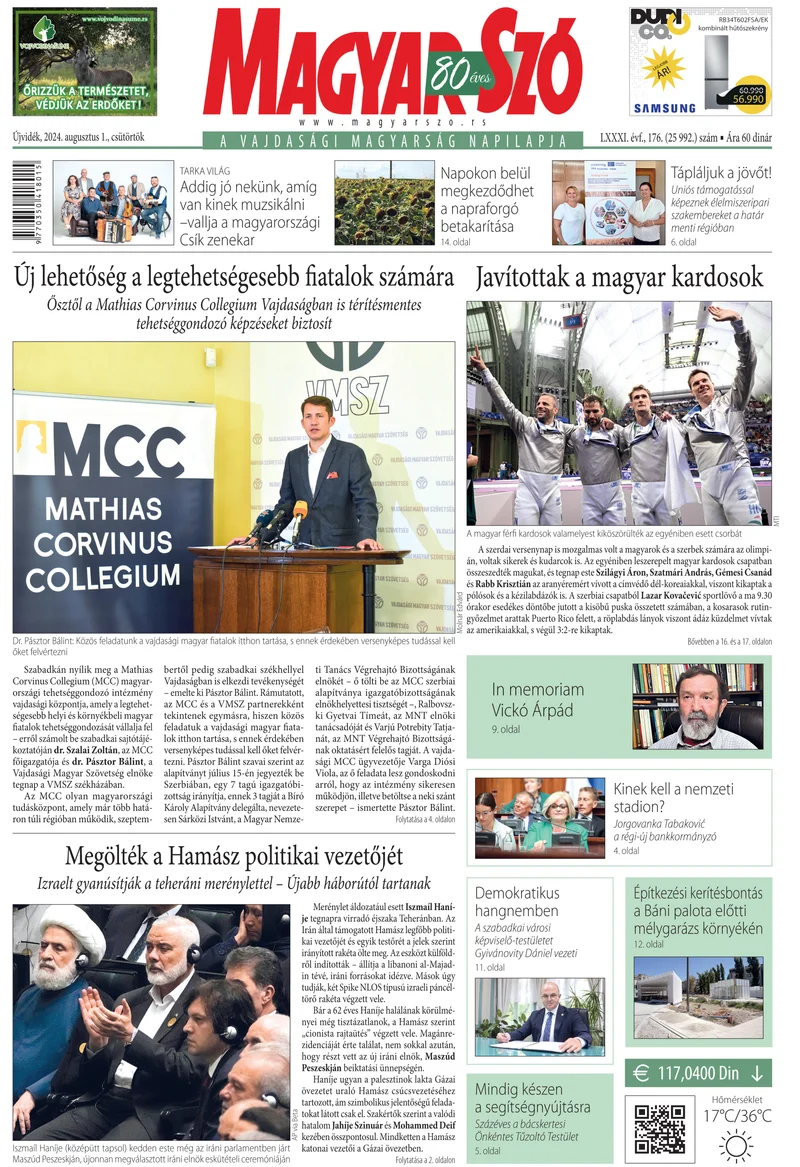 Magyar Szó, 81. évf. 2024. augusztus 1. 176. sz. 1–20. oldal