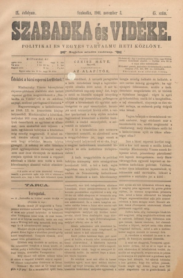 Szabadka és vidéke II, 9. évf. 1901. november 3. 45. sz.