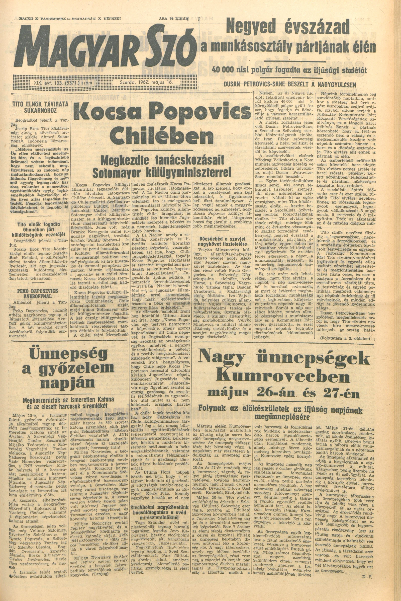 Magyar Szó, 19. évf. 1962. május 16. 133. sz.