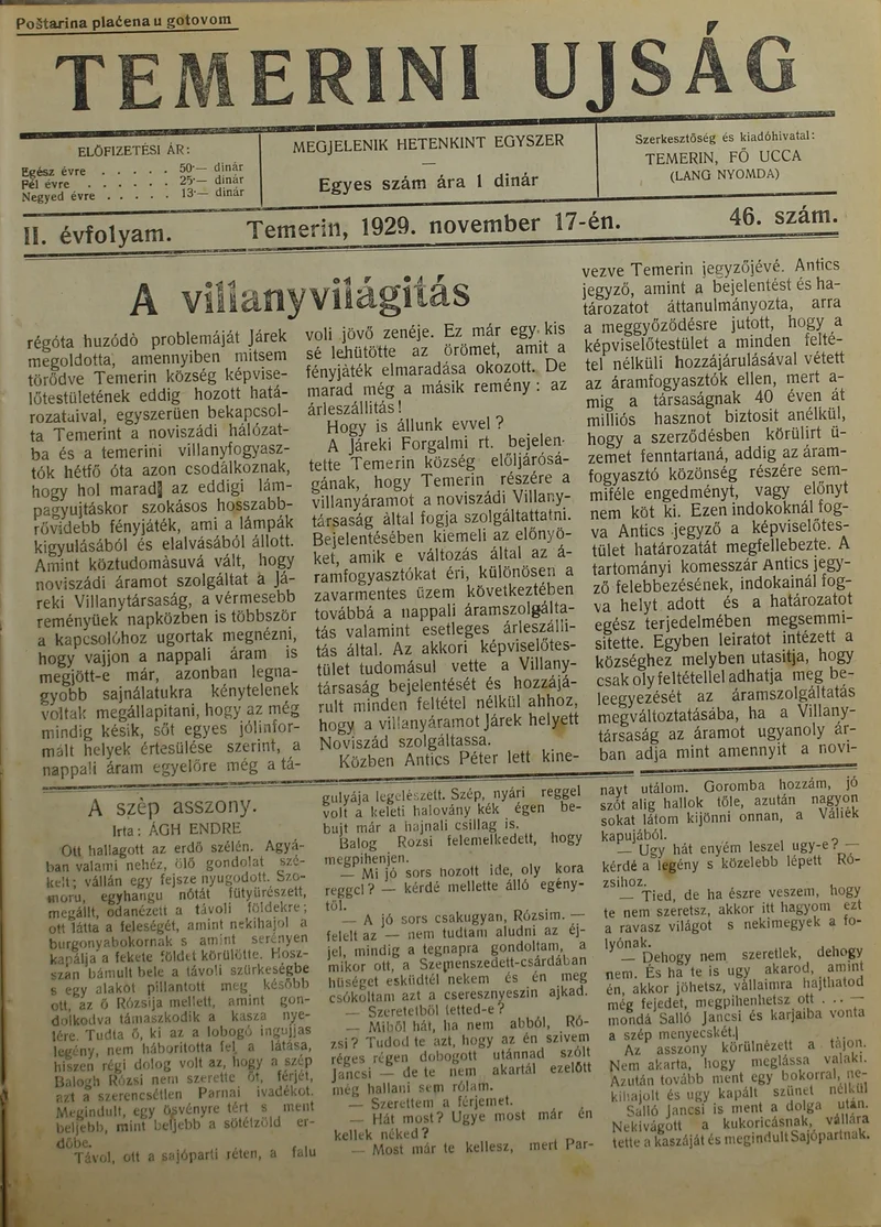 Temerini Újság 1928-1944, 2. évf. 1929. november 17. 46. sz.