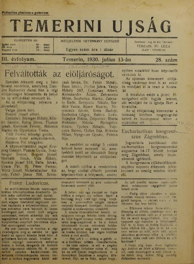 Temerini Újság 1928-1944, 3. évf. 1930. július 13. 28. sz.