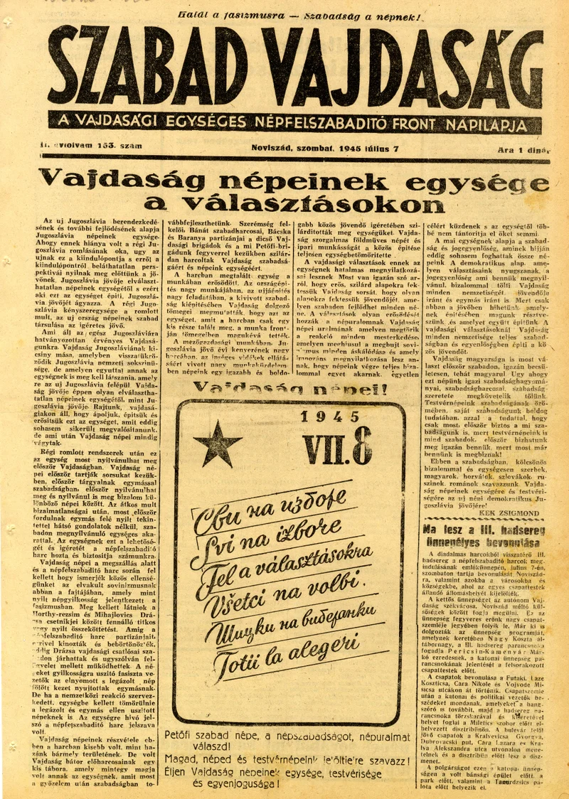 Szabad Vajdaság, 2. évf. 1945. július 7. 153. sz.
