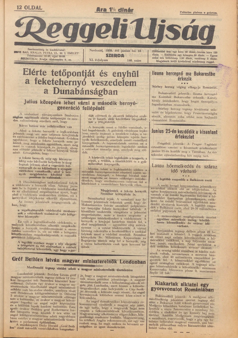 Reggeli Újság, 11. évf. 1930. június 18. 140. sz.