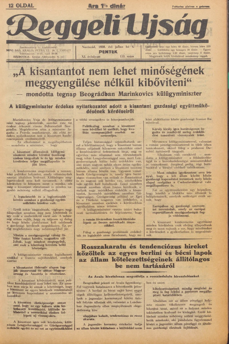 Reggeli Újság, 11. évf. 1930. július 4. 153. sz.