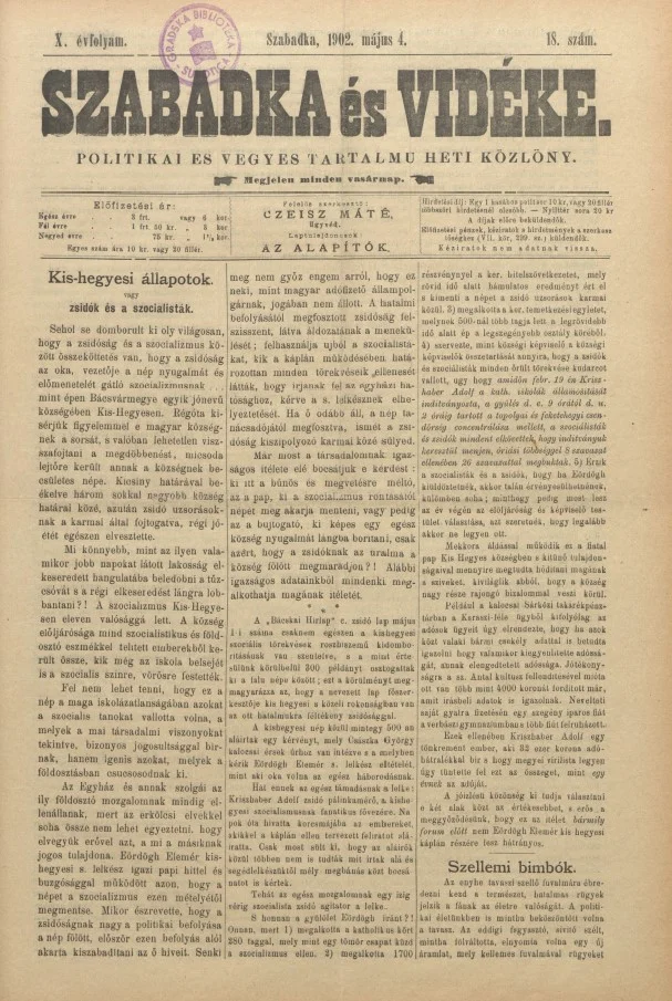 Szabadka és vidéke II, 10. évf. 1902. május 4. 18. sz.