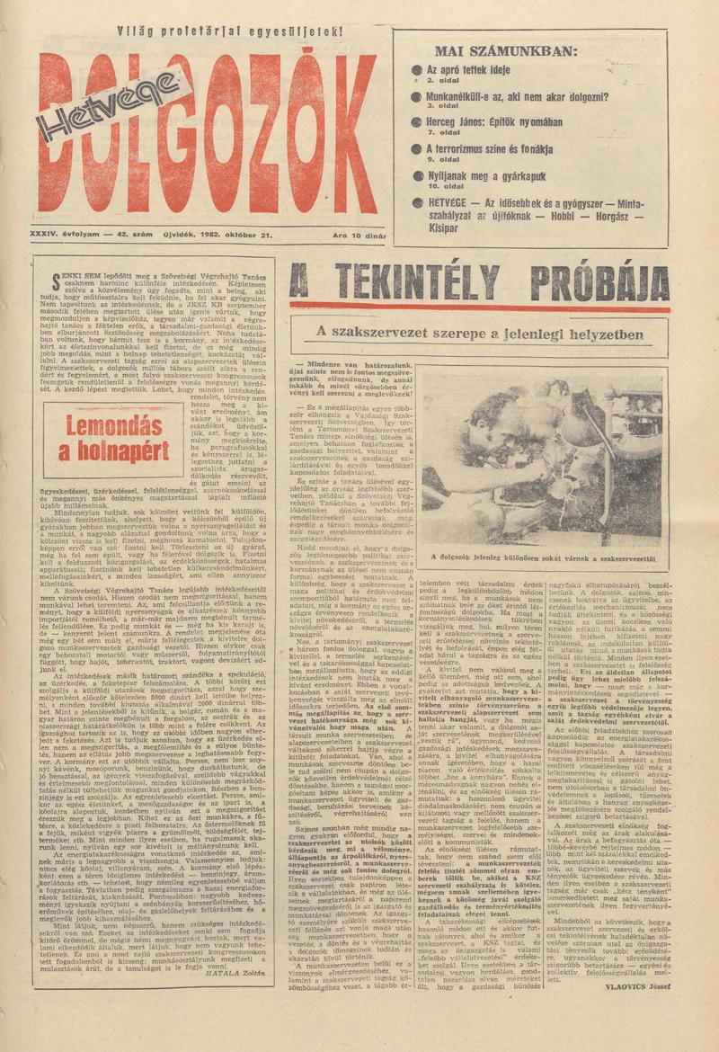 Dolgozók, 36. évf. 1982. október 21. 42. sz.