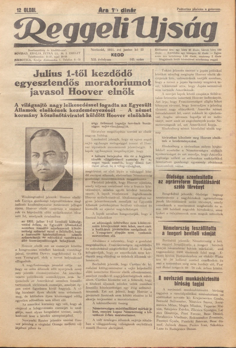 Reggeli Újság, 12. évf. 1931. június 23. 143. sz.