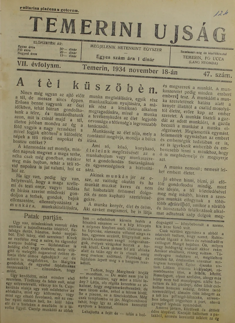 Temerini Újság 1928-1944, 7. évf. 1934. november 18. 47. sz.