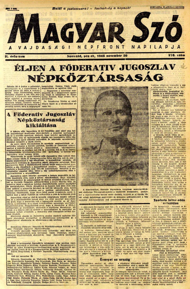 Magyar Szó, 2. évf. 1945. november 30. 278. sz. 1–4. oldal