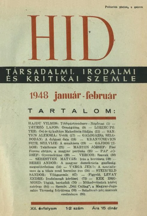 Híd, 12. évf. 1948. január – február. 1–2. sz. 1–96. oldal
