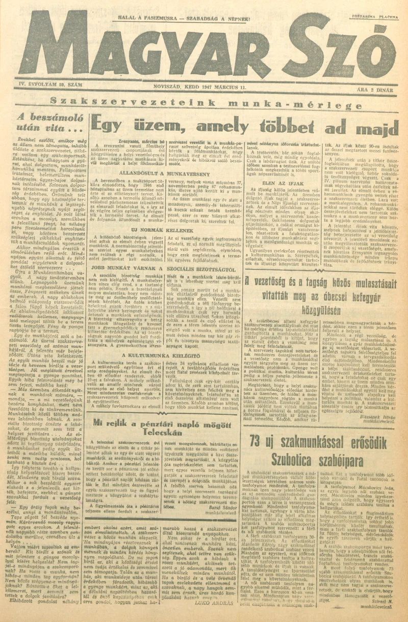 Magyar Szó, 4. évf. 1947. március 11. 59. sz. 1–6. oldal