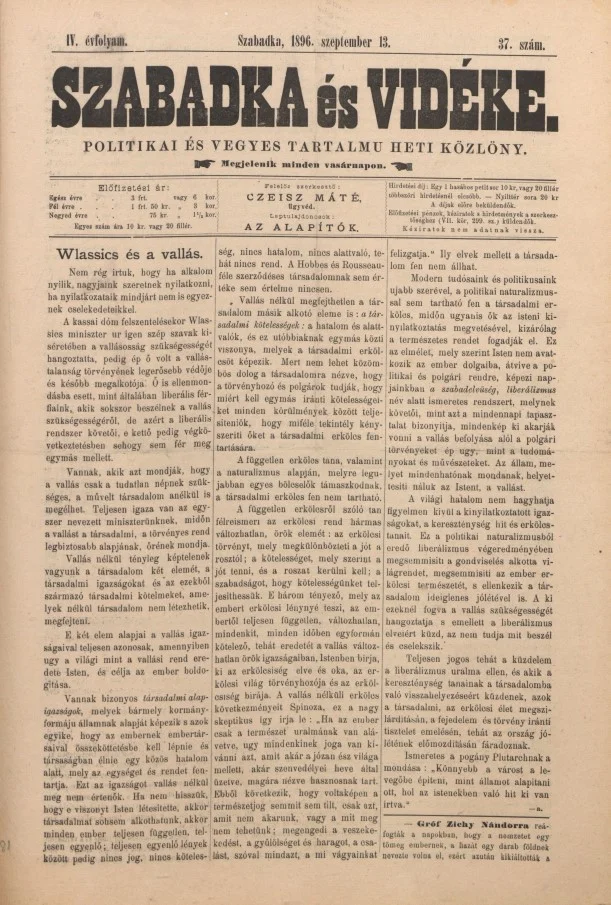 Szabadka és vidéke II, 4. évf. 1896. szeptember 13. 37. sz.