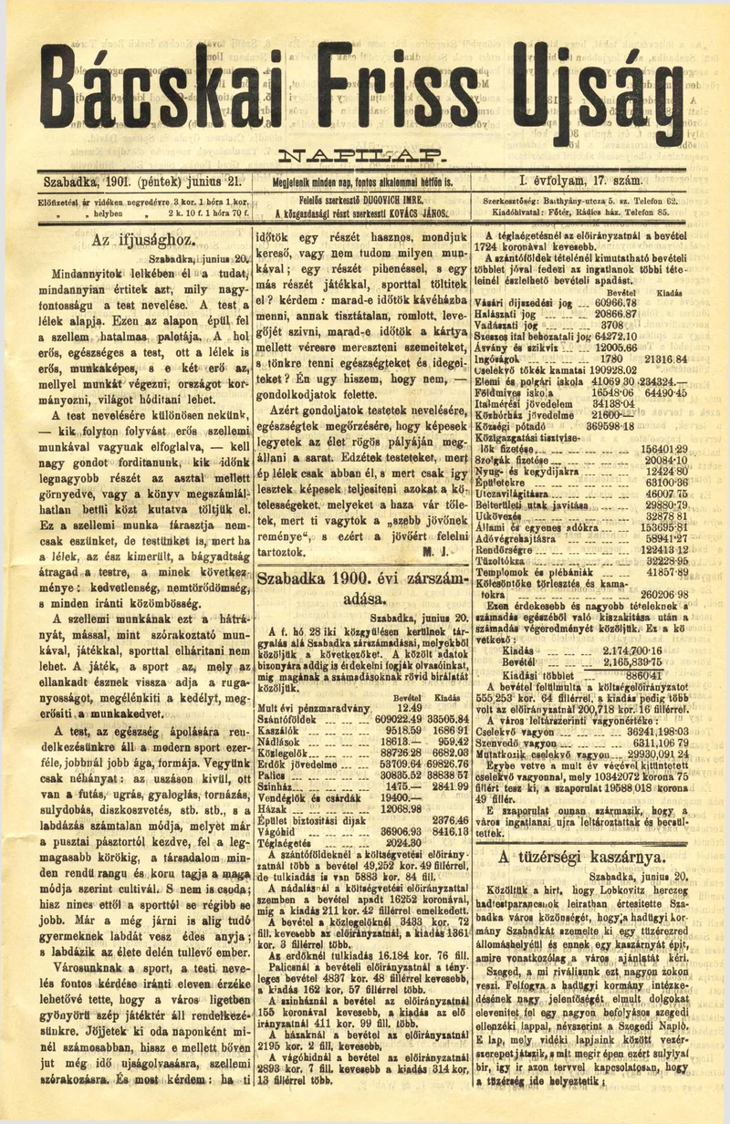 Bácskai Friss Ujság, 1. évf. 1901. június 21. 17. sz.