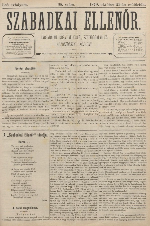 Szabadkai Ellenőr, 1. évf. 1879. október 23. 68. sz.