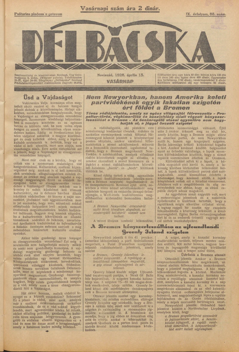 Délbácska, 9. évf. 1928. április 15. 88. sz.