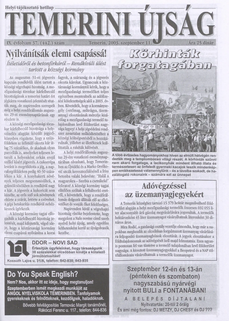 Temerini Újság, 9. évf. 2003. szeptember 11. 37. sz.