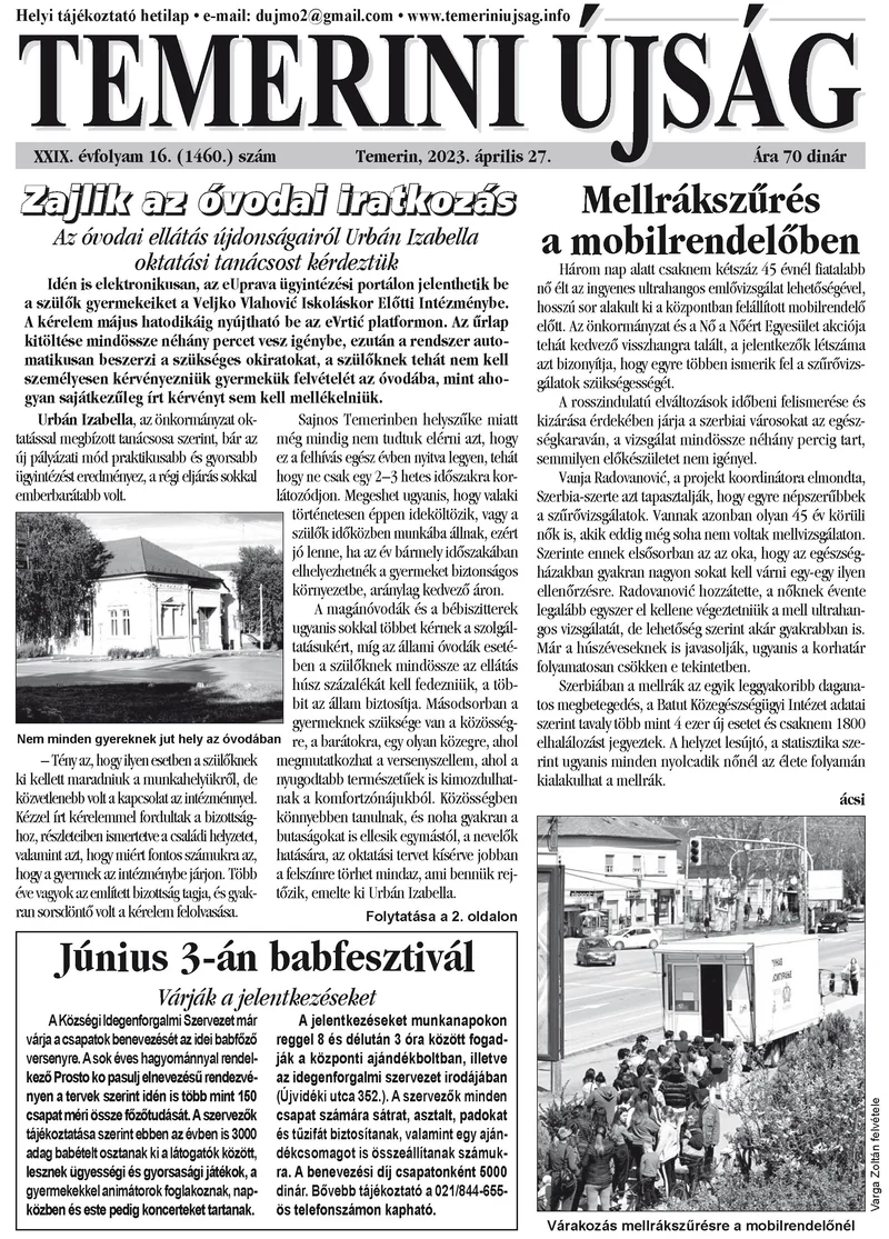 Temerini Újság, 29. évf. 2023. április 27. 16. sz.