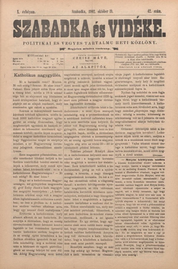 Szabadka és vidéke II, 10. évf. 1902. október 19. 42. sz.