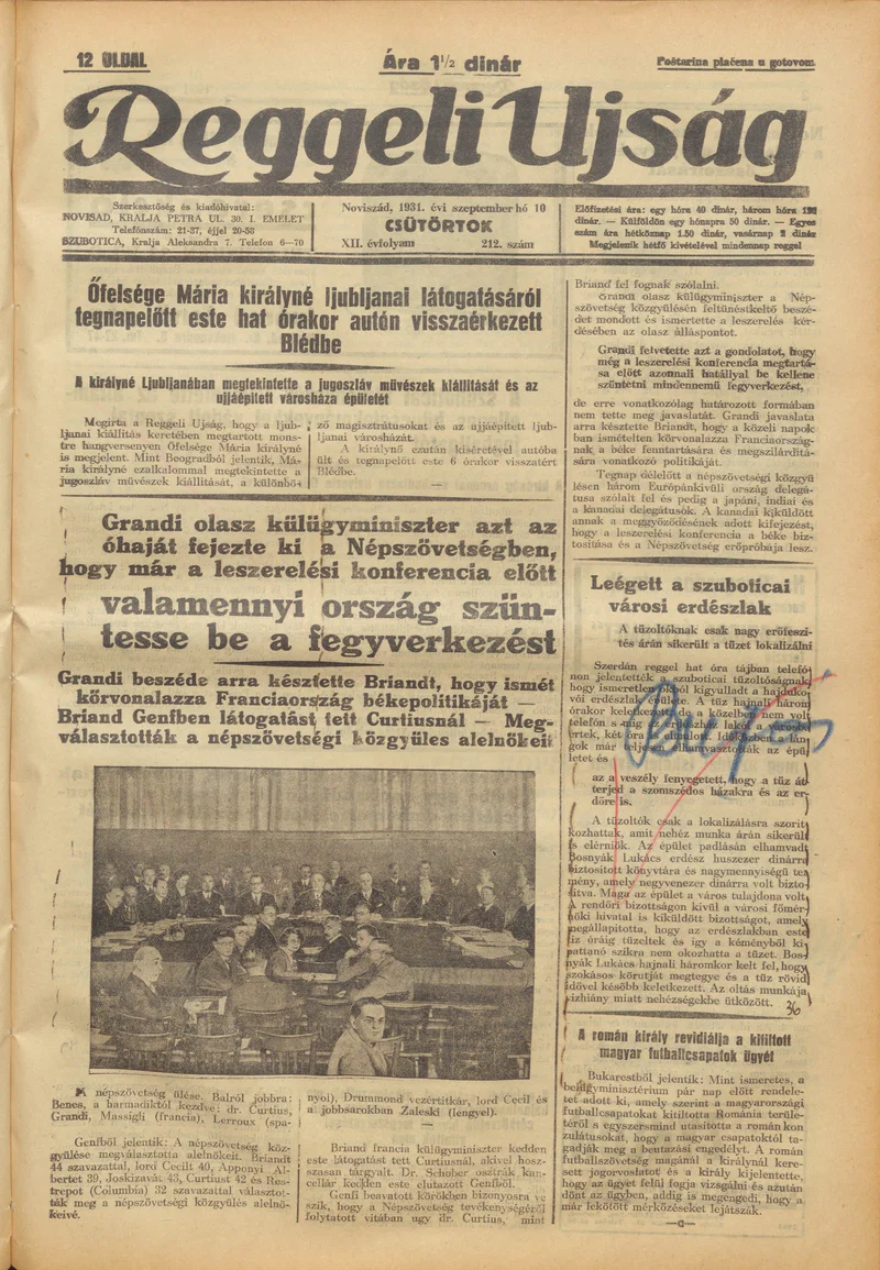 Reggeli Újság, 12. évf. 1931. szeptember 10. 212. sz.