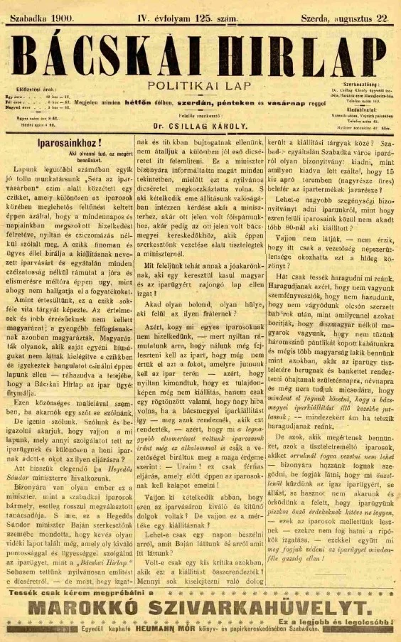 Bácskai Hirlap, 4. évf. 1900. augusztus 22. 125. sz.