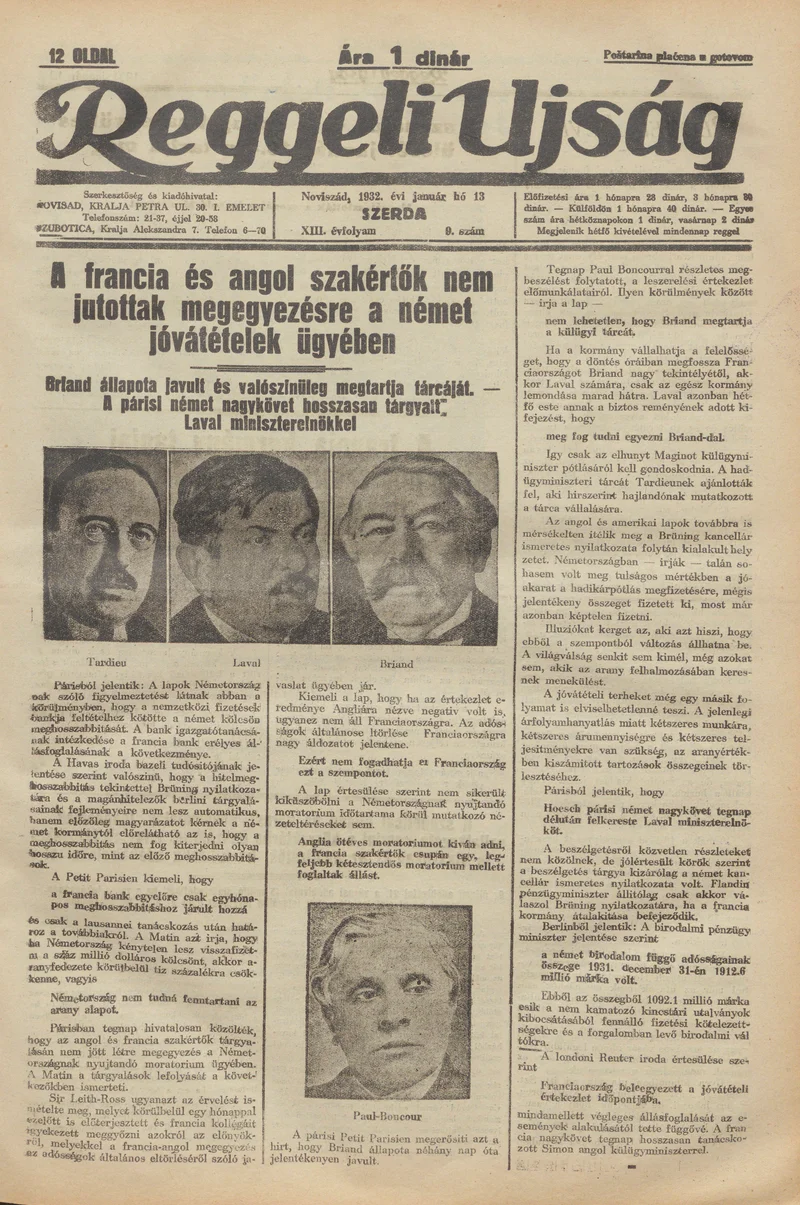 Reggeli Újság, 13. évf. 1932. január 13. 9. sz.