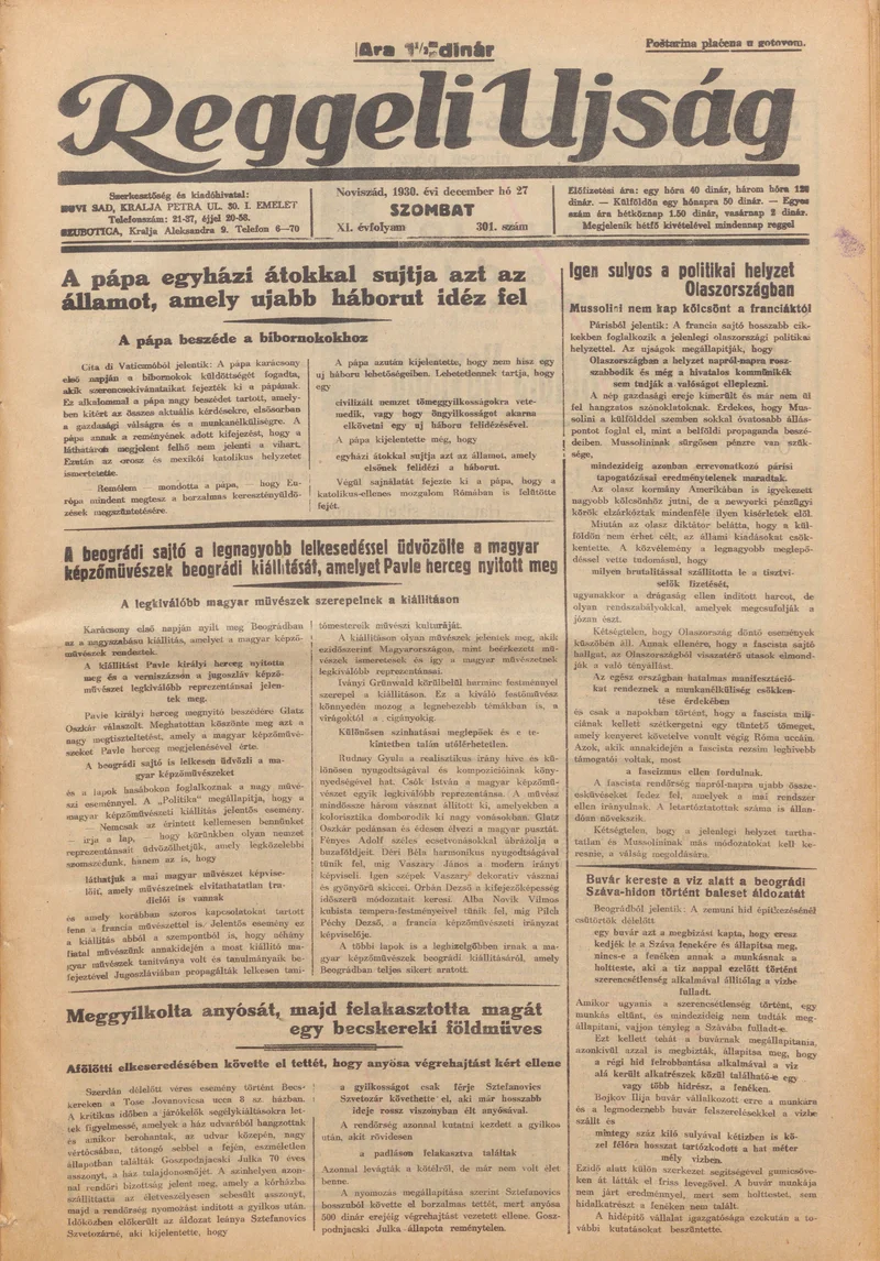 Reggeli Újság, 11. évf. 1930. december 27. 301. sz.