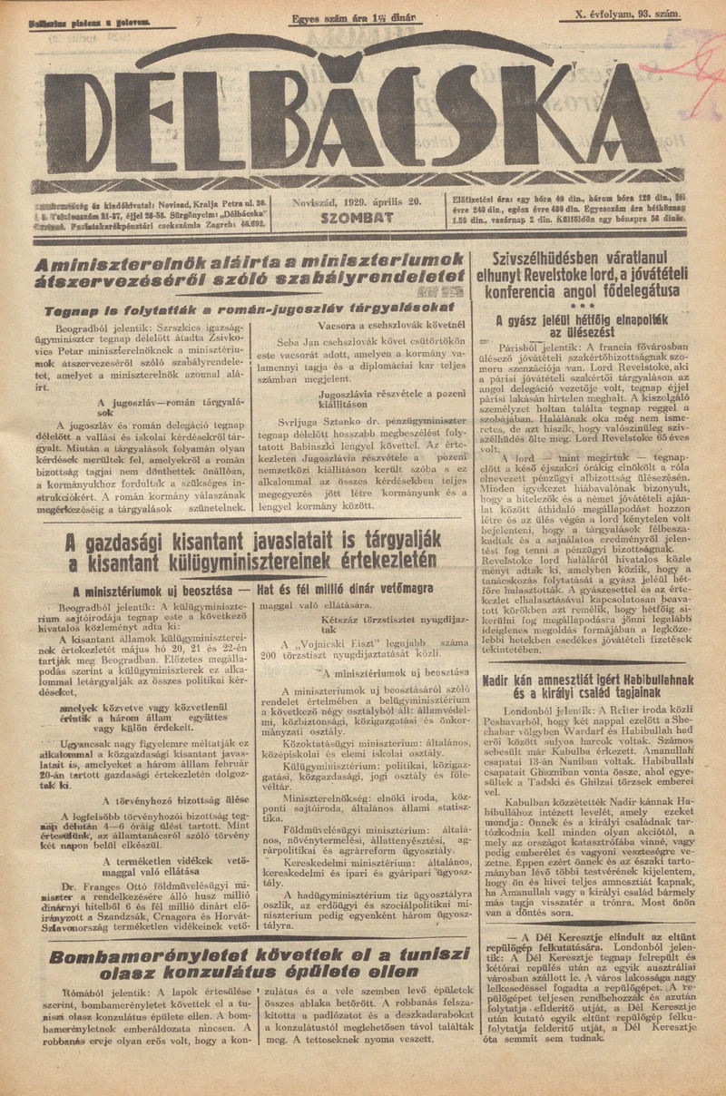 Délbácska, 10. évf. 1929. április 20. 93. sz.