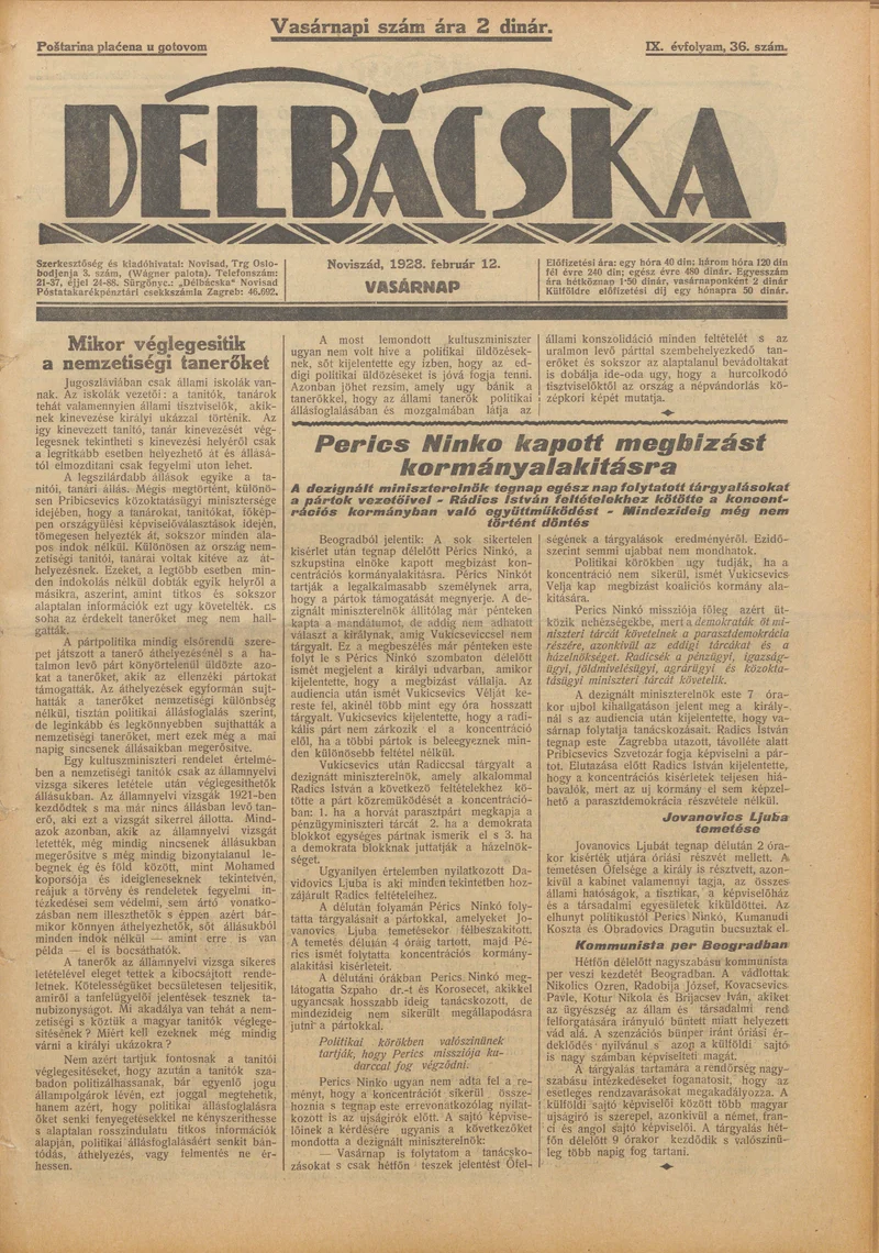 Délbácska, 9. évf. 1928. február 12. 36. sz.