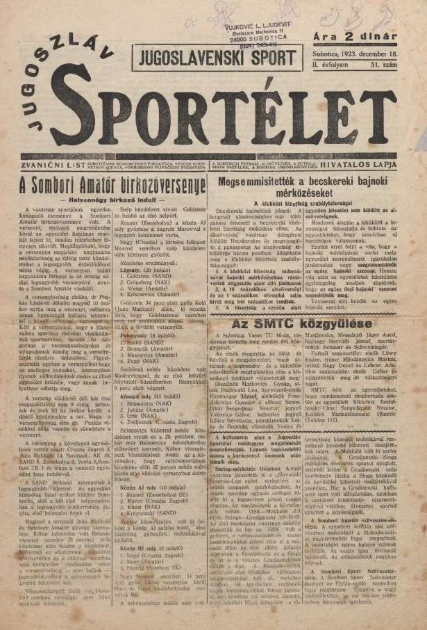 Jugoszláv sportélet, 2. évf. 1923. december 18. 51. sz.