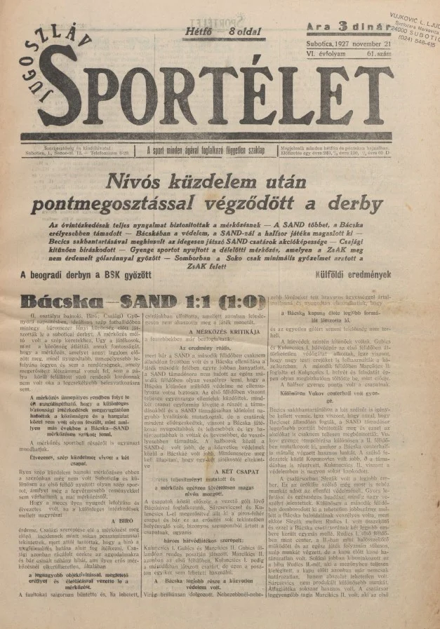 Jugoszláv sportélet, 6. évf. 1927. november 21. 61. sz.