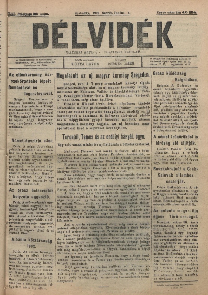 Délvidék, 13. évf. 1919. június 4. 103. sz.