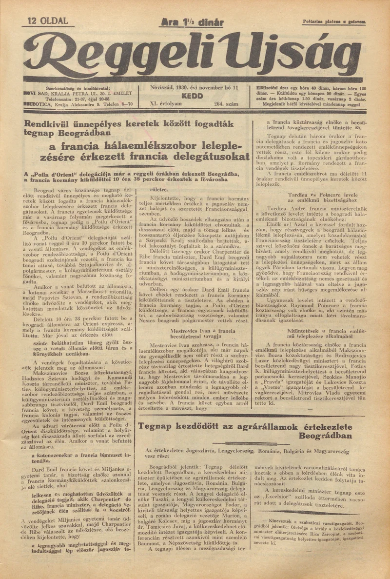 Reggeli Újság, 11. évf. 1930. november 11. 264. sz.