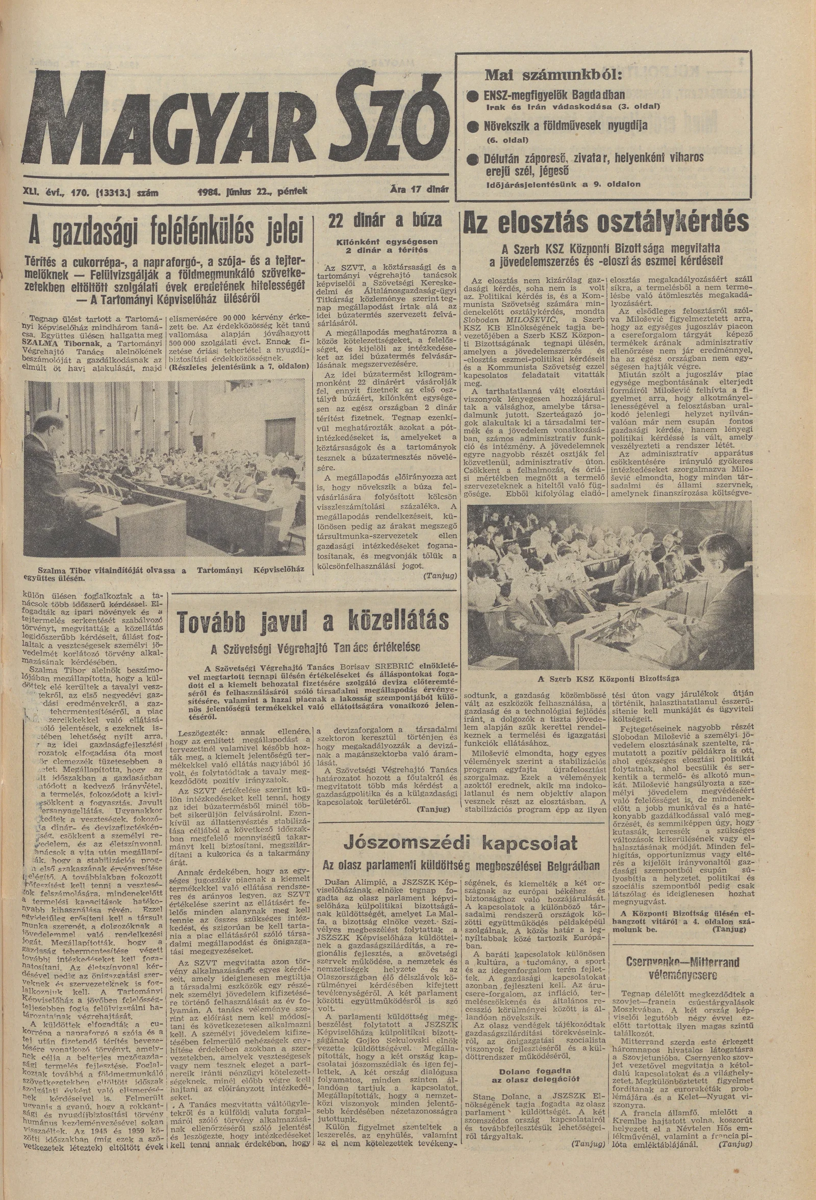 Magyar Szó, 41. évf. 1984. június 22. 170. sz. 1–20. oldal