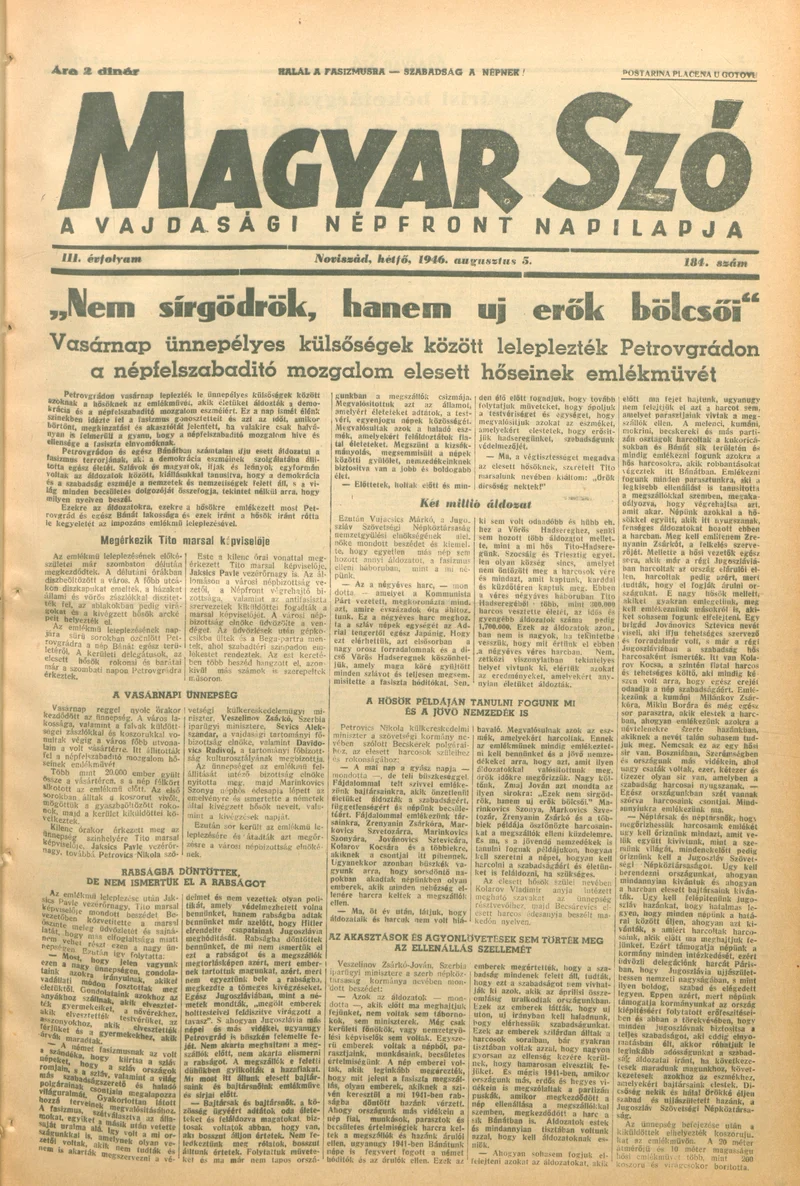 Magyar Szó, 3. évf. 1946. augusztus 5. 184. sz. 1–4. oldal